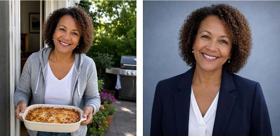 Woman bserving dish before and after