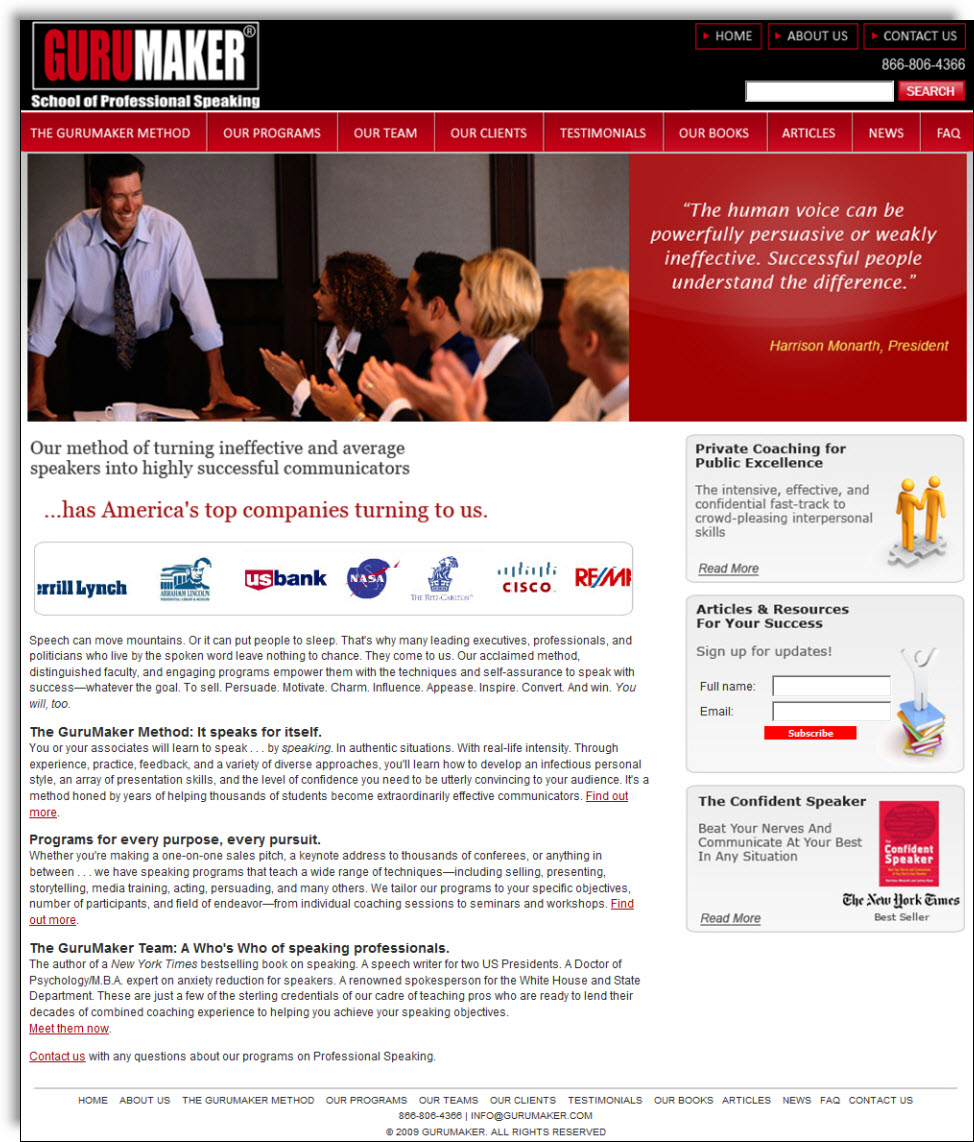 GuruMaker School of
Professional Speaking Website